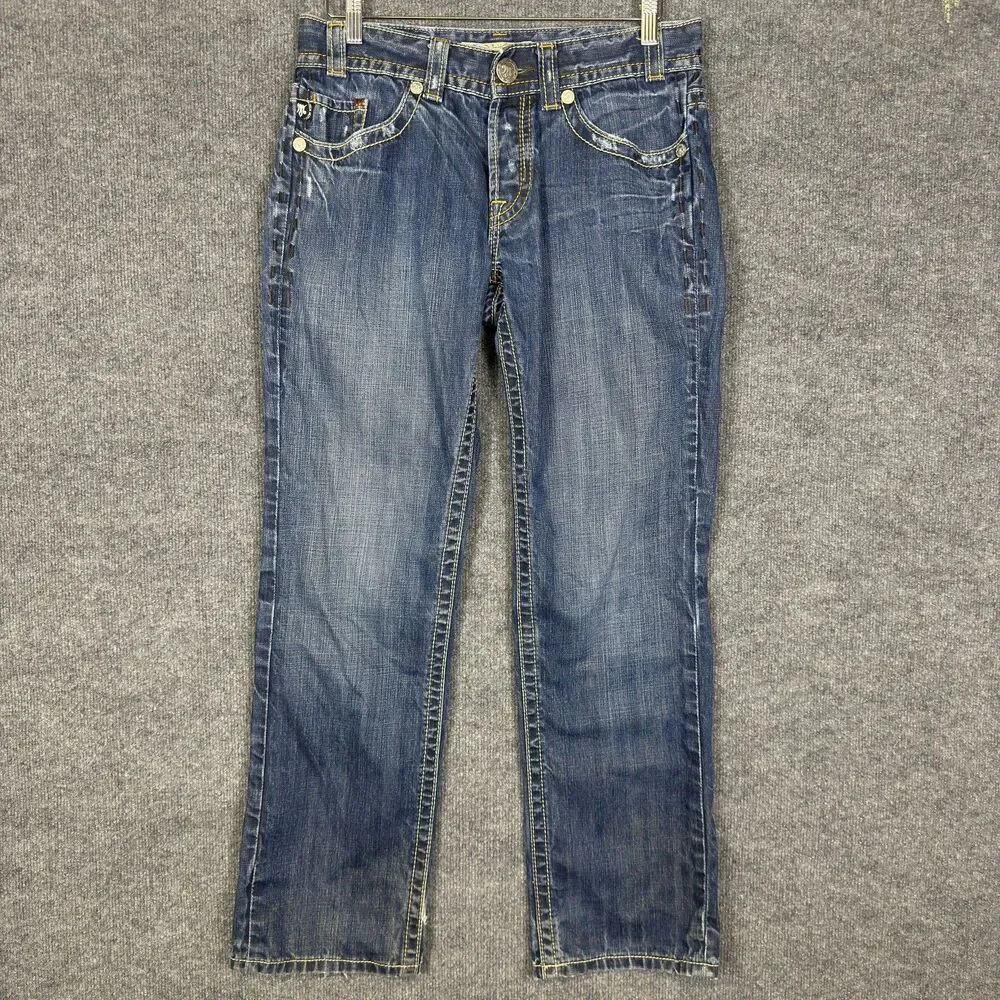 MEK Denim Mens Henderson Jeans 31x32 Straight Leg Medium Wash Button Fly